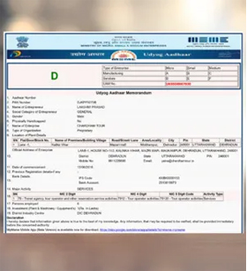 Udyog Aadhaar MSME Certificate for Chardham Tour