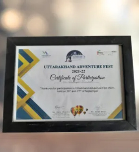 Certificate of Participation in Uttarakhand Adventure Fest 2021–22 by Chardham Tour