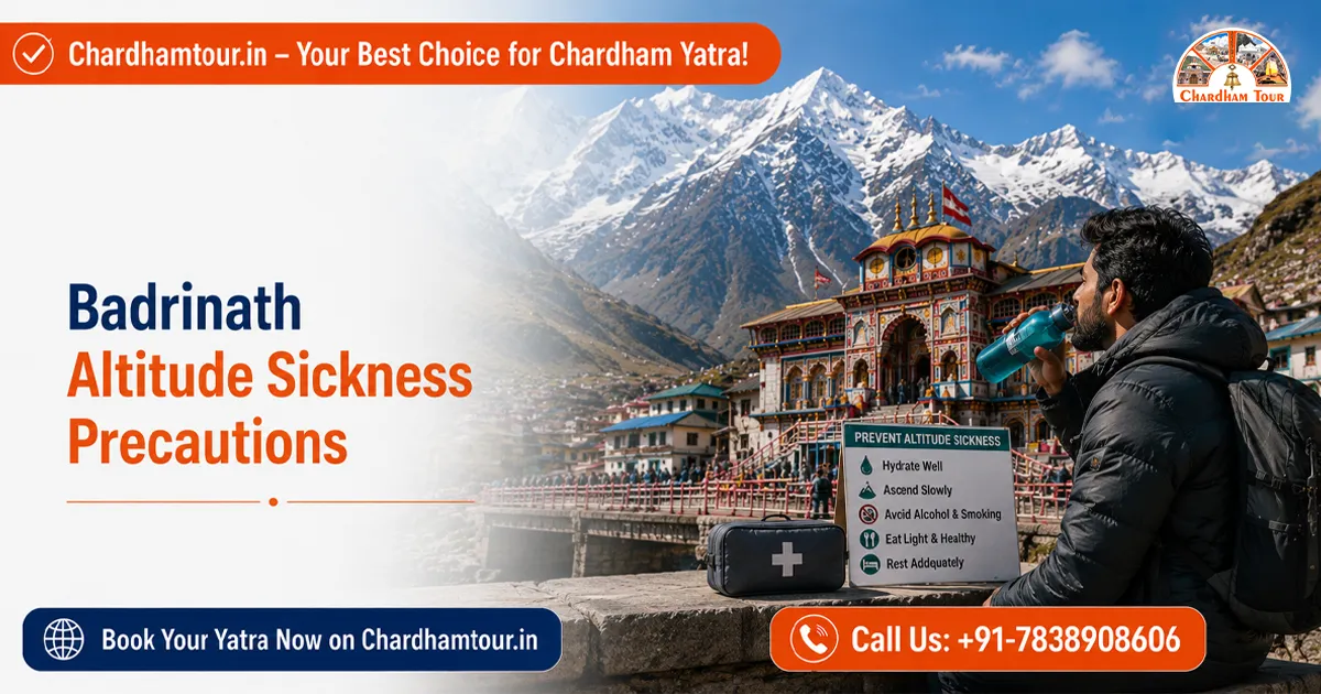 Pilgrims following high-altitude safety precautions on the Badrinath Yatra route