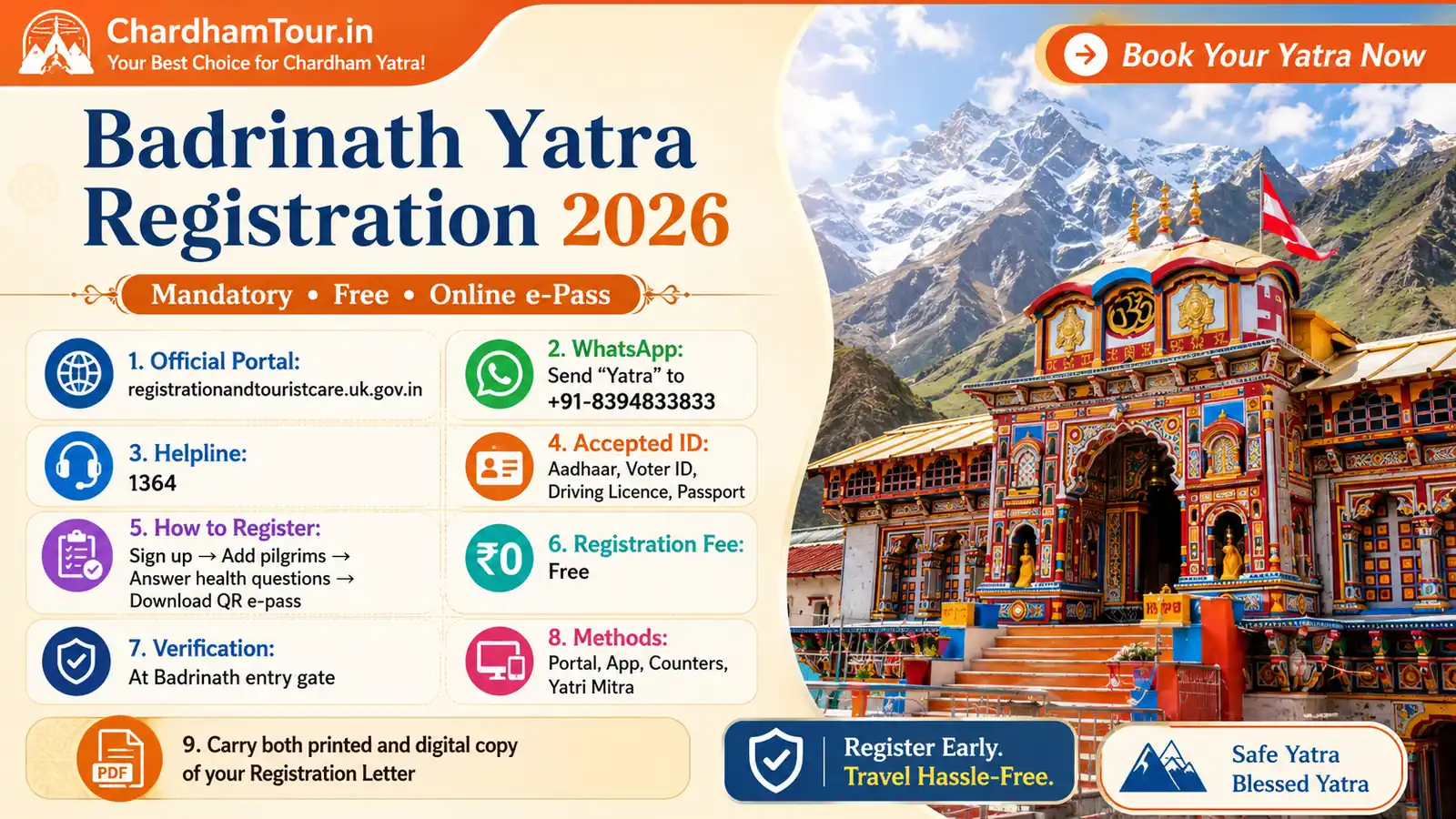 Badrinath Yatra registration and e-pass guidance for pilgrims