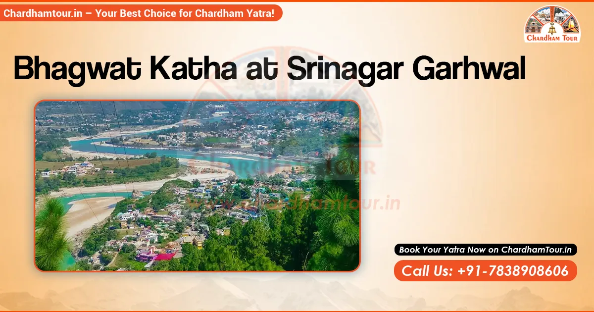 Bhagavad Katha at Srinagar Garhwal – Divine Spiritual Gathering in Uttarakhand Devotees attending Bhagavad Katha in Srinagar Garhwal