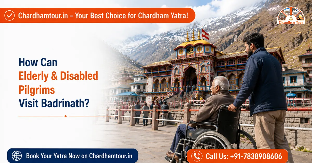 Elderly and disabled pilgrims receiving family assistance during a Himalayan temple Yatra