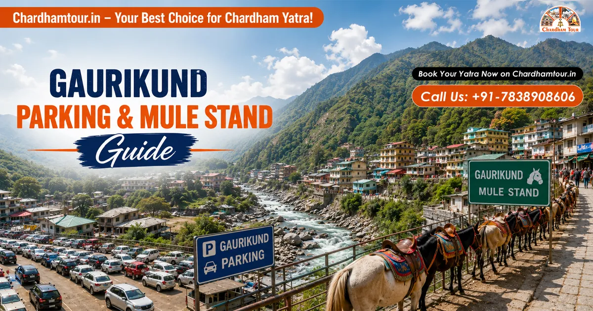 Gaurikund parking, shuttle traffic and mule stand route for Kedarnath pilgrims