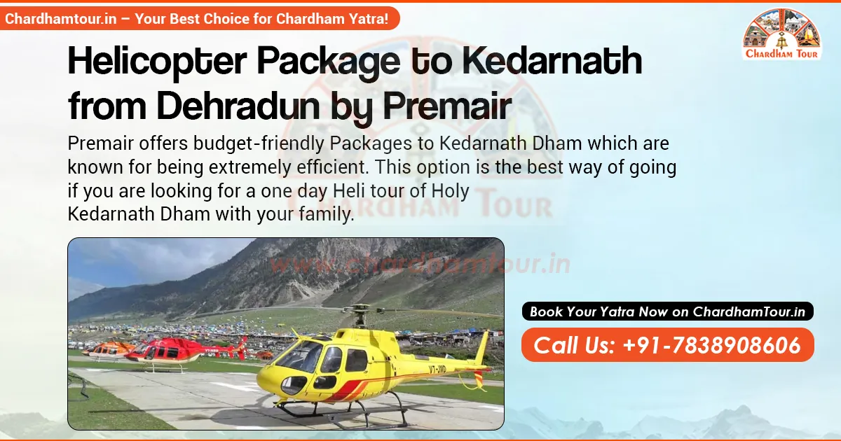 Kedarnath Helicopter Tour from Dehradun by Premair – Same-Day Yatra Package Premair helicopter taking off from Dehradun for Kedarnath tour