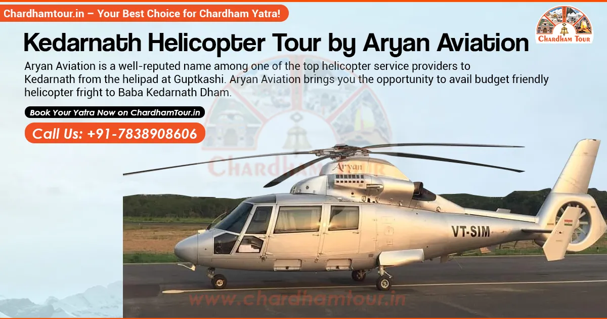 Kedarnath Helicopter Yatra by Aryan Aviation – Guptkashi Shuttle Service Aryan Aviation helicopter at Kedarnath helipad en route from Guptkashi