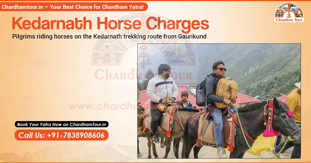 Pilgrims riding horses on the Kedarnath trekking route from Gaurikund
