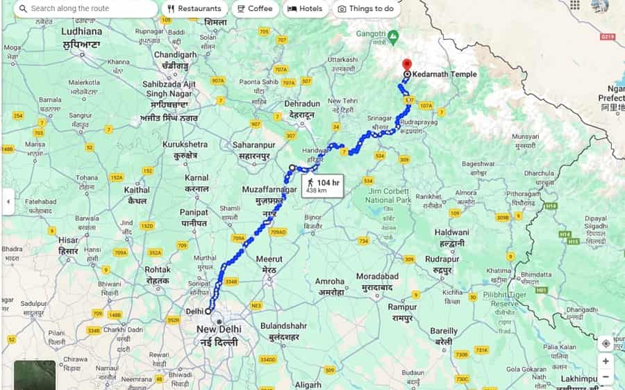 Delhi to Kedarnath Route Map