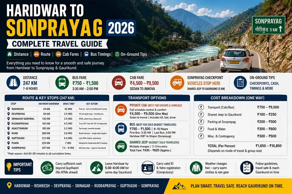 Haridwar to Sonprayag 2026 — Complete Travel Guide (Distance, Route, Cab & Bus)