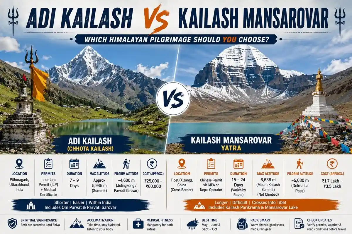 Adi Kailash vs Kailash Mansarovar: Cost, Route & More